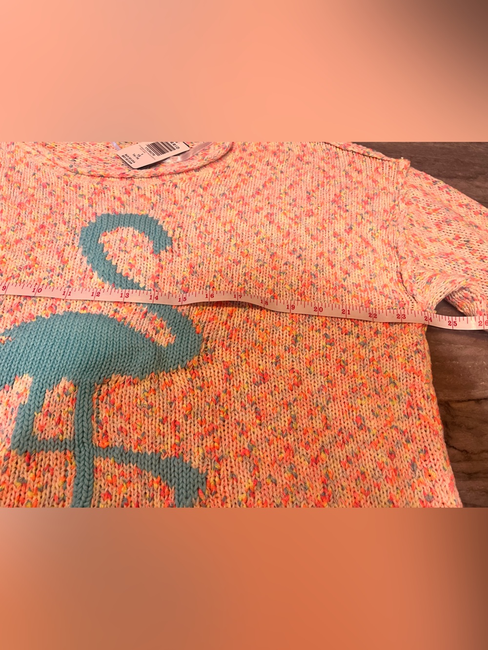 Torrid Multicolor Speckled Crewneck Sweater with Turquoise Flamingo size 1X - Picture 2 of 5